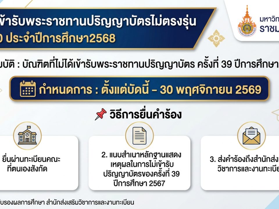 การขอเข้ารับพระราชทานปริญญาบัตรไม่ตรงรุ่น ครั้งที่ 40 ประจำปีการศึกษา 2568
